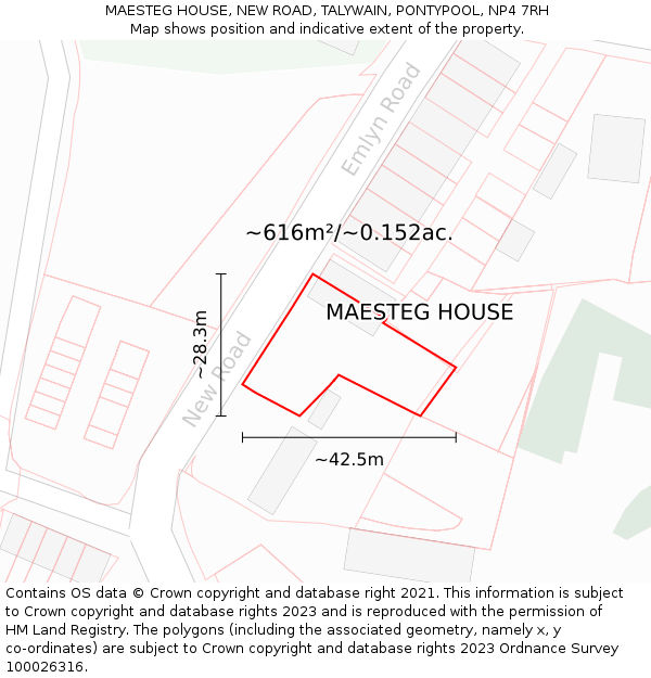 MAESTEG HOUSE, NEW ROAD, TALYWAIN, PONTYPOOL, NP4 7RH: Plot and title map