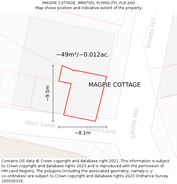 MAGPIE COTTAGE, BRIXTON, PLYMOUTH, PL8 2AG: Plot and title map
