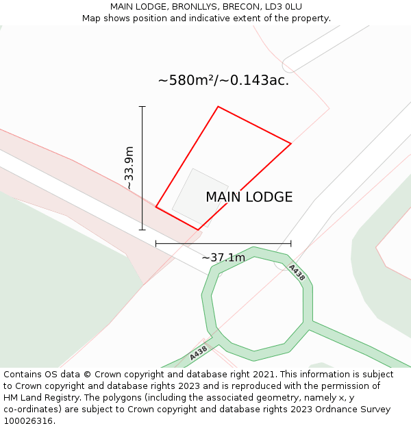 MAIN LODGE, BRONLLYS, BRECON, LD3 0LU: Plot and title map