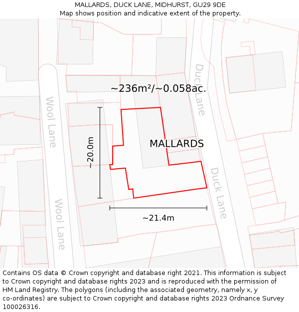MALLARDS, DUCK LANE, MIDHURST, GU29 9DE: Plot and title map