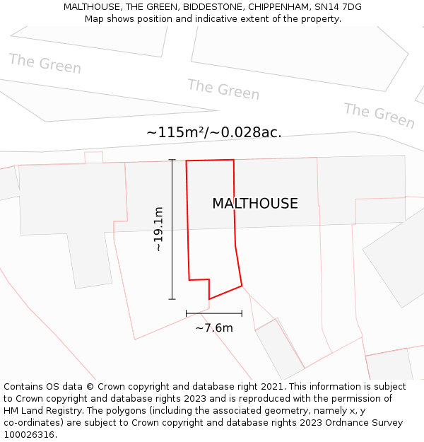 MALTHOUSE, THE GREEN, BIDDESTONE, CHIPPENHAM, SN14 7DG: Plot and title map
