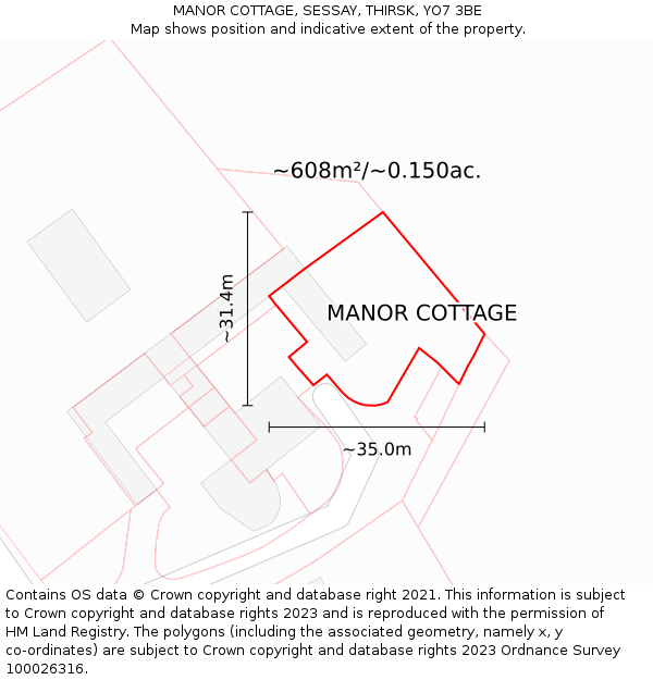 MANOR COTTAGE, SESSAY, THIRSK, YO7 3BE: Plot and title map