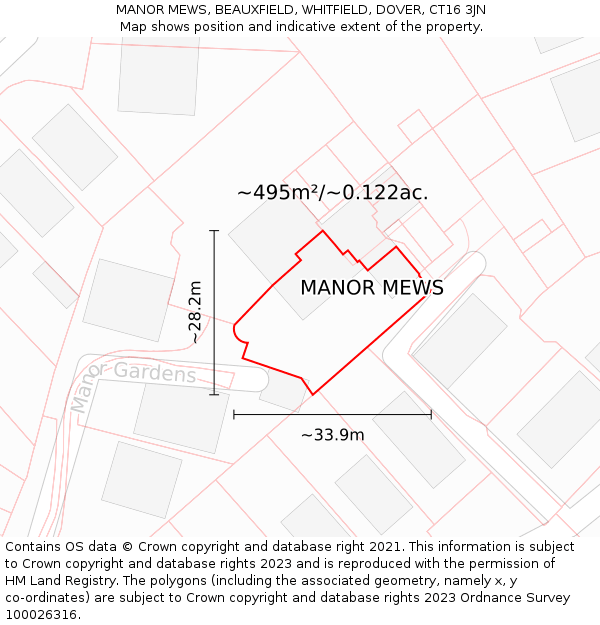 MANOR MEWS, BEAUXFIELD, WHITFIELD, DOVER, CT16 3JN: Plot and title map
