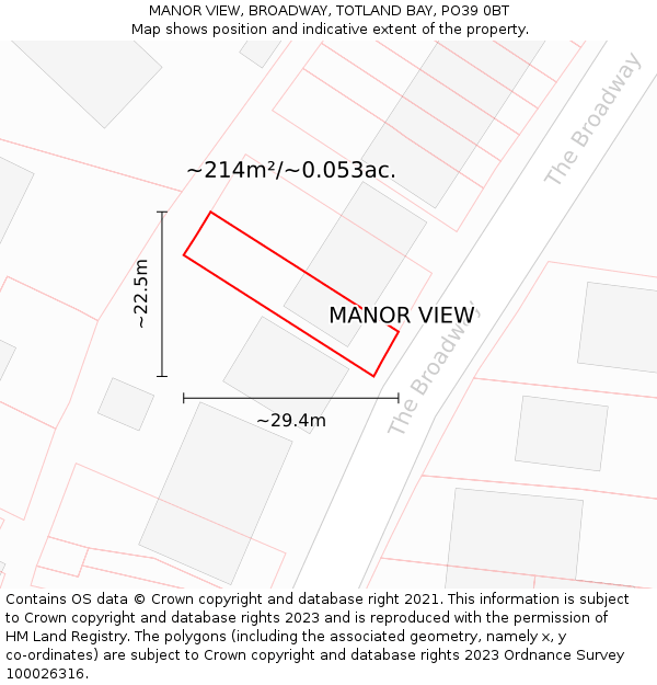 MANOR VIEW, BROADWAY, TOTLAND BAY, PO39 0BT: Plot and title map