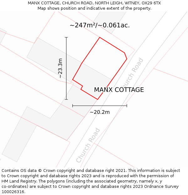 MANX COTTAGE, CHURCH ROAD, NORTH LEIGH, WITNEY, OX29 6TX: Plot and title map