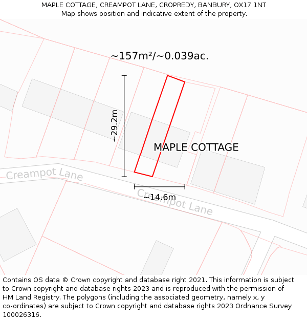 MAPLE COTTAGE, CREAMPOT LANE, CROPREDY, BANBURY, OX17 1NT: Plot and title map
