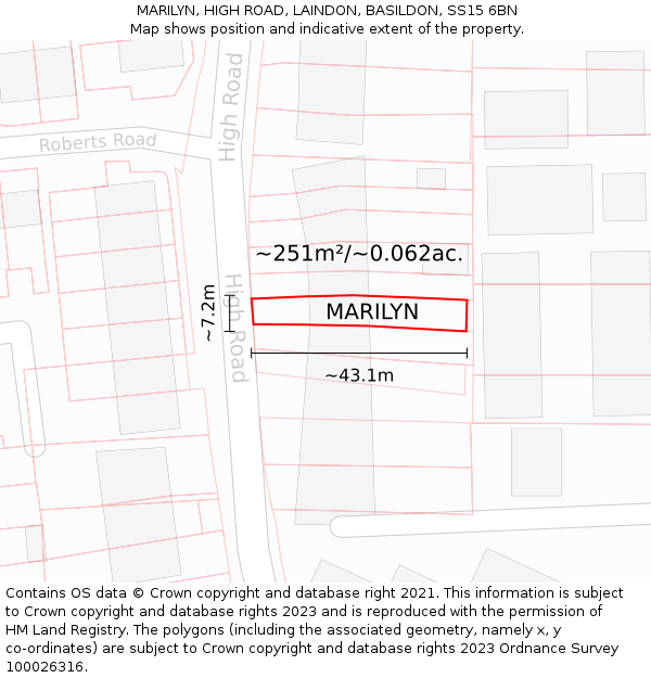MARILYN, HIGH ROAD, LAINDON, BASILDON, SS15 6BN: Plot and title map