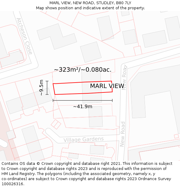 MARL VIEW, NEW ROAD, STUDLEY, B80 7LY: Plot and title map