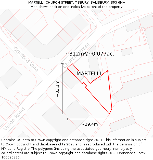 MARTELLI, CHURCH STREET, TISBURY, SALISBURY, SP3 6NH: Plot and title map