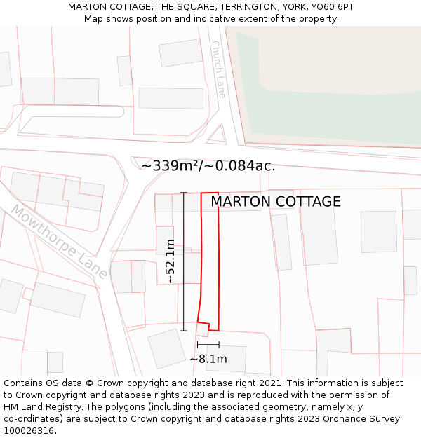 MARTON COTTAGE, THE SQUARE, TERRINGTON, YORK, YO60 6PT: Plot and title map