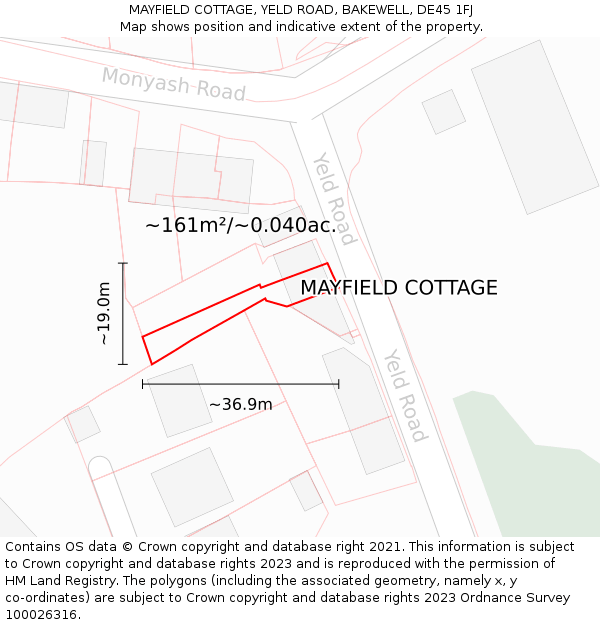 MAYFIELD COTTAGE, YELD ROAD, BAKEWELL, DE45 1FJ: Plot and title map