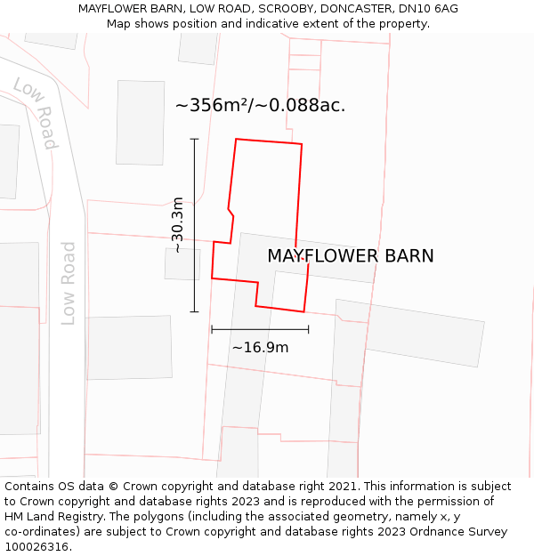 MAYFLOWER BARN, LOW ROAD, SCROOBY, DONCASTER, DN10 6AG: Plot and title map