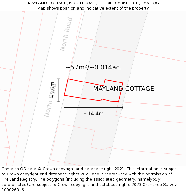 MAYLAND COTTAGE, NORTH ROAD, HOLME, CARNFORTH, LA6 1QG: Plot and title map