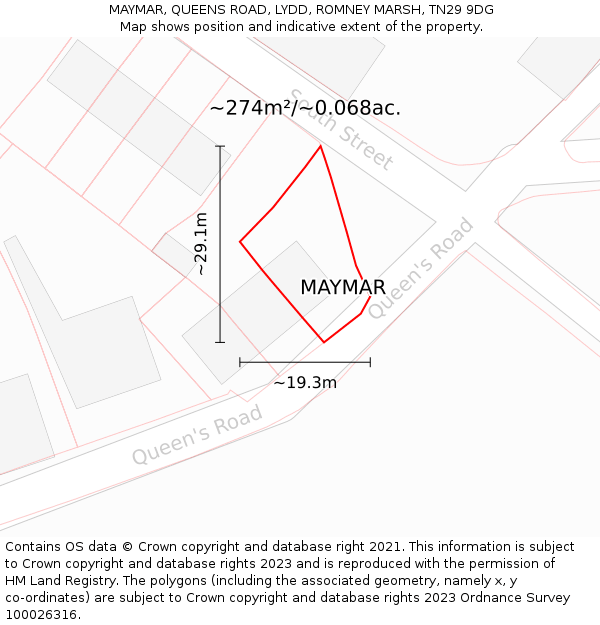 MAYMAR, QUEENS ROAD, LYDD, ROMNEY MARSH, TN29 9DG: Plot and title map