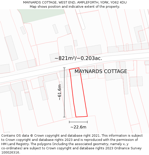 MAYNARDS COTTAGE, WEST END, AMPLEFORTH, YORK, YO62 4DU: Plot and title map