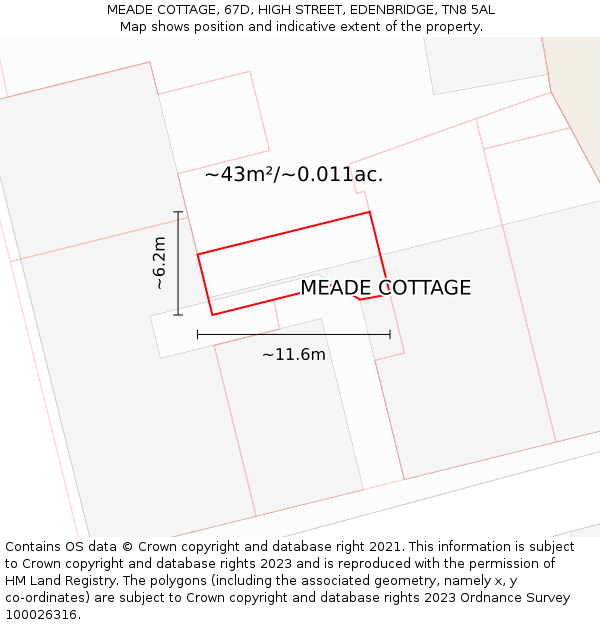 MEADE COTTAGE, 67D, HIGH STREET, EDENBRIDGE, TN8 5AL: Plot and title map