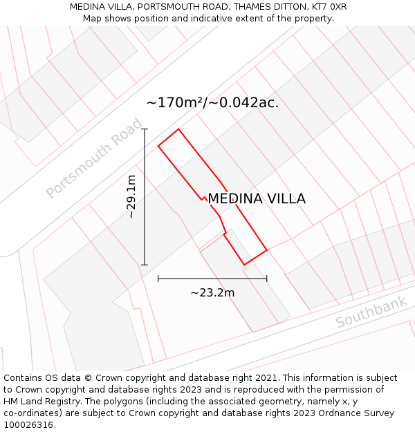 MEDINA VILLA, PORTSMOUTH ROAD, THAMES DITTON, KT7 0XR: Plot and title map