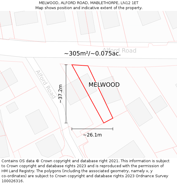 MELWOOD, ALFORD ROAD, MABLETHORPE, LN12 1ET: Plot and title map