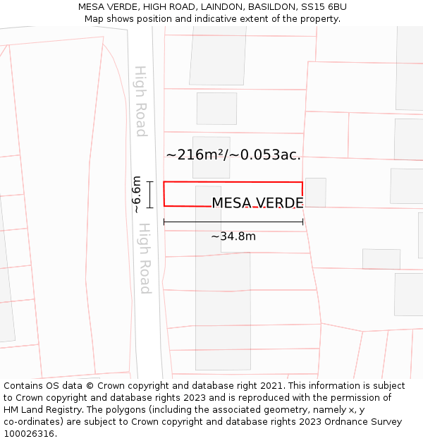 MESA VERDE, HIGH ROAD, LAINDON, BASILDON, SS15 6BU: Plot and title map