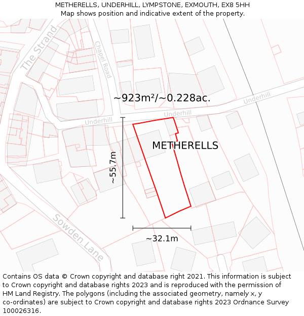 METHERELLS, UNDERHILL, LYMPSTONE, EXMOUTH, EX8 5HH: Plot and title map