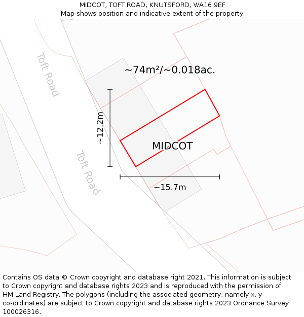 MIDCOT, TOFT ROAD, KNUTSFORD, WA16 9EF: Plot and title map