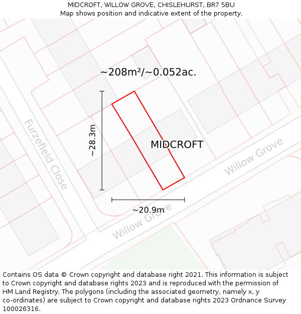 MIDCROFT, WILLOW GROVE, CHISLEHURST, BR7 5BU: Plot and title map