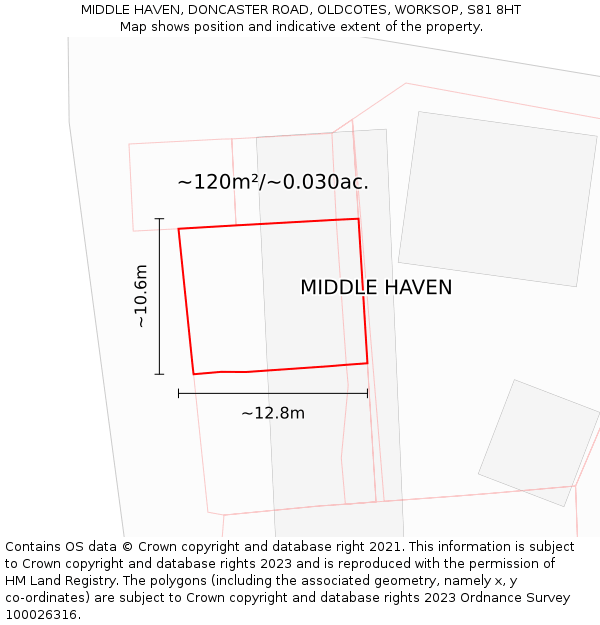 MIDDLE HAVEN, DONCASTER ROAD, OLDCOTES, WORKSOP, S81 8HT: Plot and title map