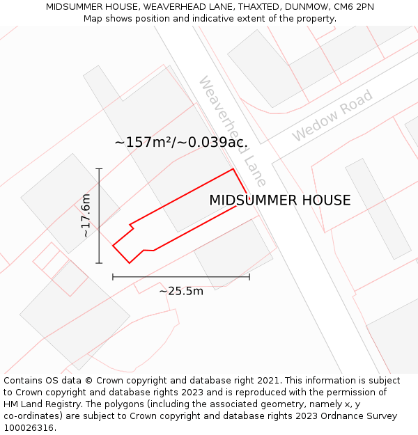 MIDSUMMER HOUSE, WEAVERHEAD LANE, THAXTED, DUNMOW, CM6 2PN: Plot and title map