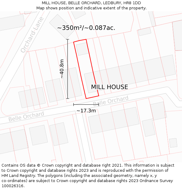 MILL HOUSE, BELLE ORCHARD, LEDBURY, HR8 1DD: Plot and title map