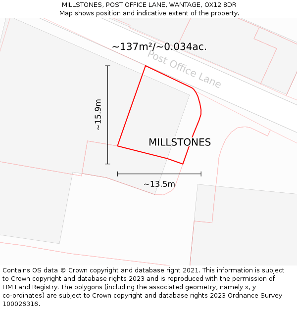 MILLSTONES, POST OFFICE LANE, WANTAGE, OX12 8DR: Plot and title map