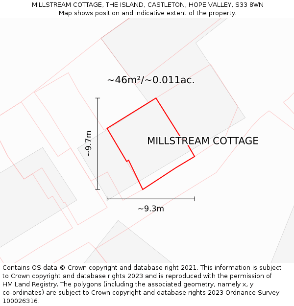 MILLSTREAM COTTAGE, THE ISLAND, CASTLETON, HOPE VALLEY, S33 8WN: Plot and title map