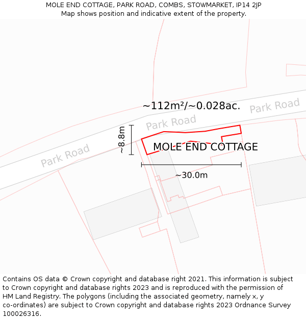 MOLE END COTTAGE, PARK ROAD, COMBS, STOWMARKET, IP14 2JP: Plot and title map