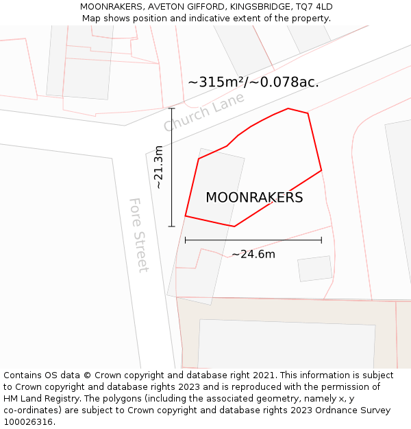 MOONRAKERS, AVETON GIFFORD, KINGSBRIDGE, TQ7 4LD: Plot and title map