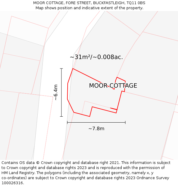MOOR COTTAGE, FORE STREET, BUCKFASTLEIGH, TQ11 0BS: Plot and title map