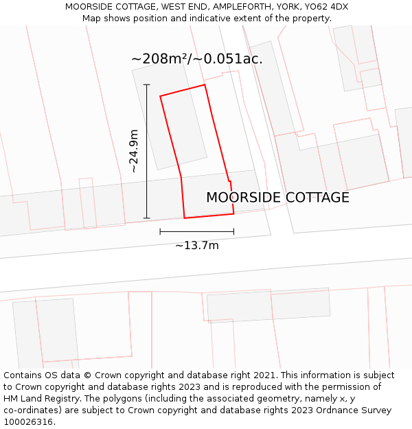 MOORSIDE COTTAGE, WEST END, AMPLEFORTH, YORK, YO62 4DX: Plot and title map
