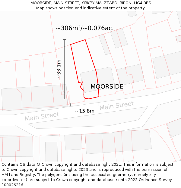 MOORSIDE, MAIN STREET, KIRKBY MALZEARD, RIPON, HG4 3RS: Plot and title map