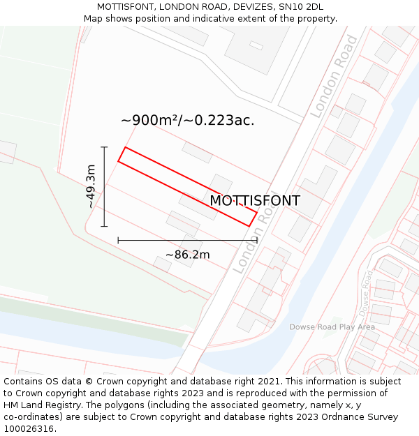 MOTTISFONT, LONDON ROAD, DEVIZES, SN10 2DL: Plot and title map