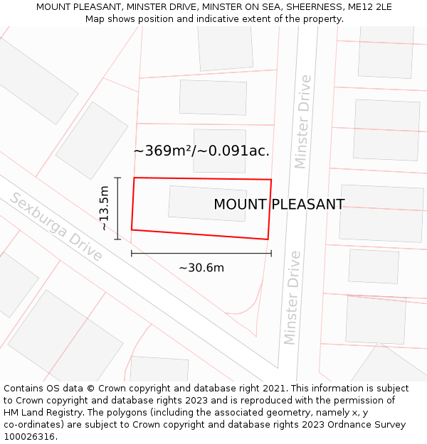 MOUNT PLEASANT, MINSTER DRIVE, MINSTER ON SEA, SHEERNESS, ME12 2LE: Plot and title map