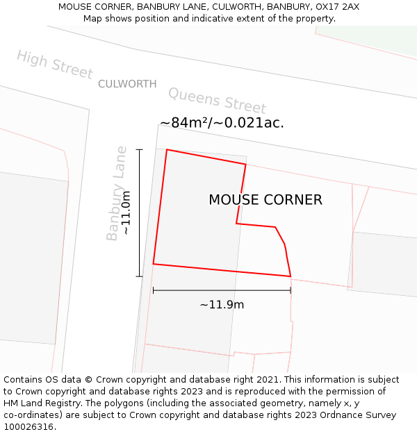 MOUSE CORNER, BANBURY LANE, CULWORTH, BANBURY, OX17 2AX: Plot and title map