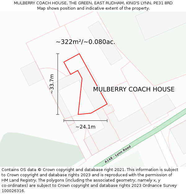 MULBERRY COACH HOUSE, THE GREEN, EAST RUDHAM, KING'S LYNN, PE31 8RD: Plot and title map