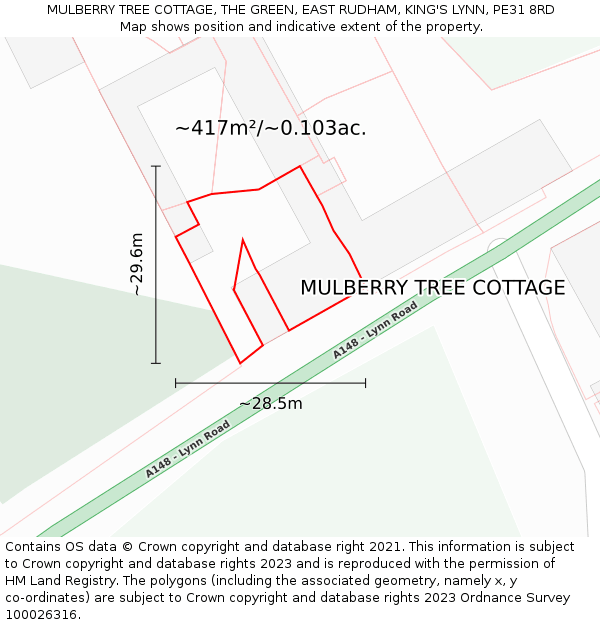 MULBERRY TREE COTTAGE, THE GREEN, EAST RUDHAM, KING'S LYNN, PE31 8RD: Plot and title map