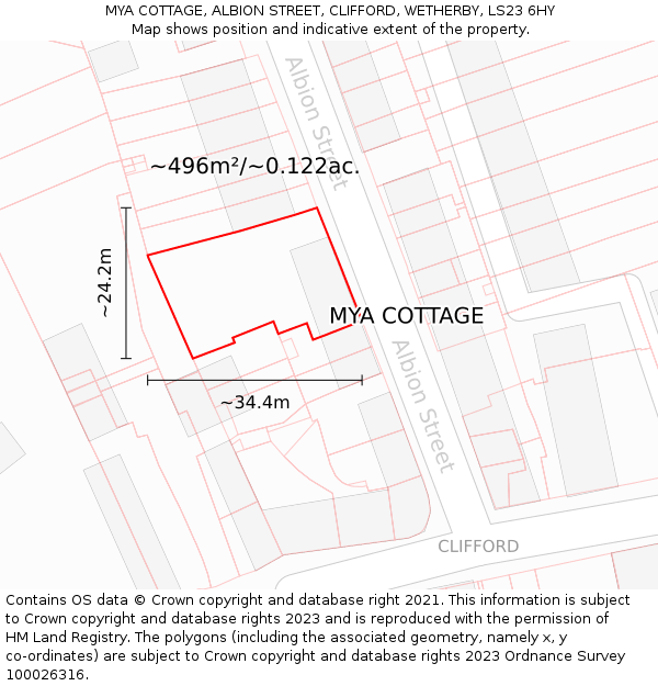 MYA COTTAGE, ALBION STREET, CLIFFORD, WETHERBY, LS23 6HY: Plot and title map