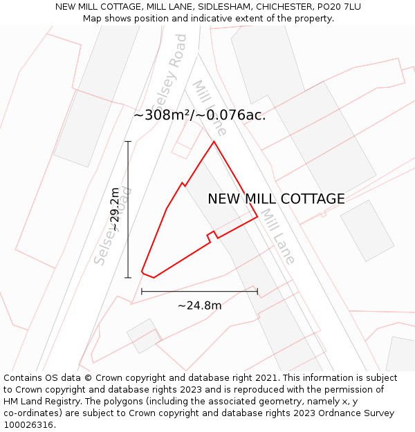 NEW MILL COTTAGE, MILL LANE, SIDLESHAM, CHICHESTER, PO20 7LU: Plot and title map