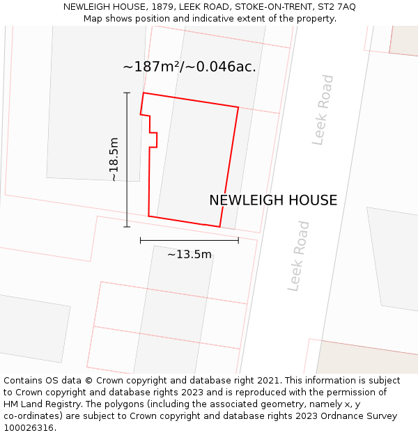 NEWLEIGH HOUSE, 1879, LEEK ROAD, STOKE-ON-TRENT, ST2 7AQ: Plot and title map