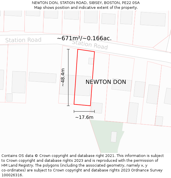 NEWTON DON, STATION ROAD, SIBSEY, BOSTON, PE22 0SA: Plot and title map