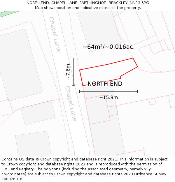 NORTH END, CHAPEL LANE, FARTHINGHOE, BRACKLEY, NN13 5PG: Plot and title map