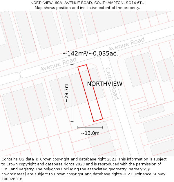 NORTHVIEW, 60A, AVENUE ROAD, SOUTHAMPTON, SO14 6TU: Plot and title map
