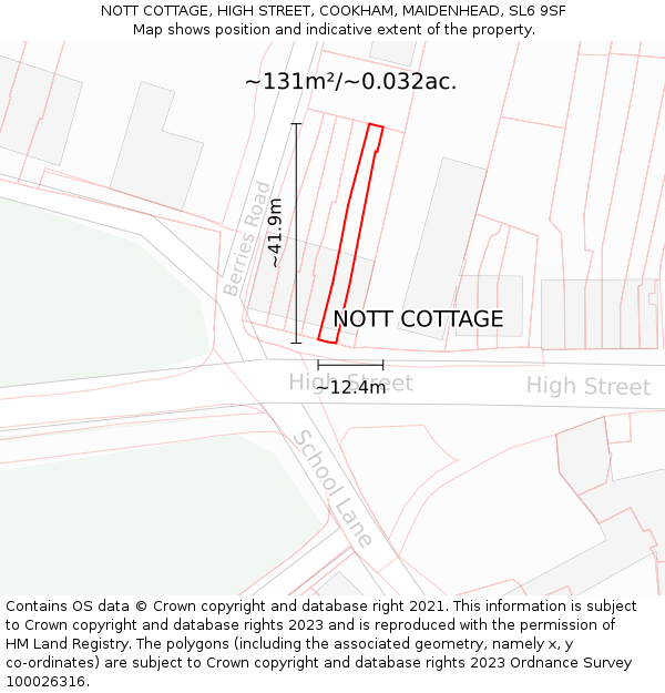 NOTT COTTAGE, HIGH STREET, COOKHAM, MAIDENHEAD, SL6 9SF: Plot and title map