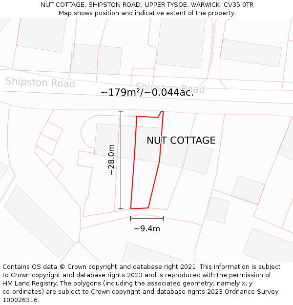 NUT COTTAGE, SHIPSTON ROAD, UPPER TYSOE, WARWICK, CV35 0TR: Plot and title map