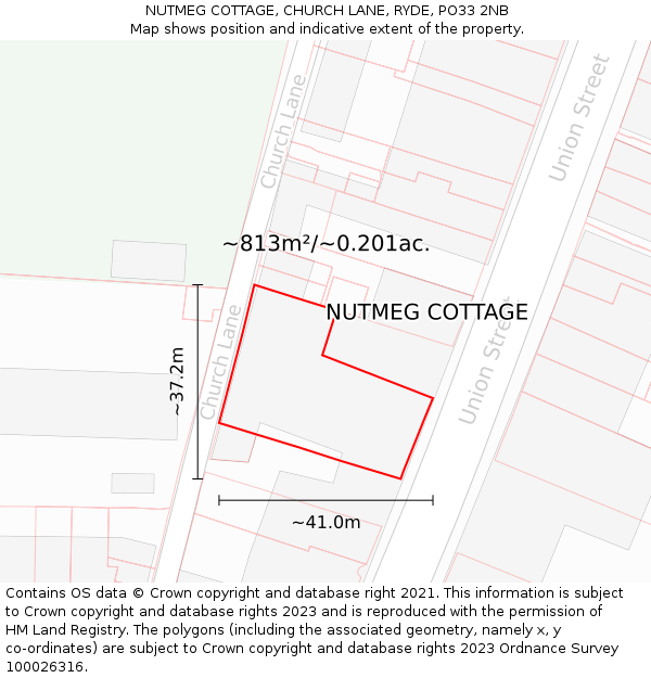NUTMEG COTTAGE, CHURCH LANE, RYDE, PO33 2NB: Plot and title map